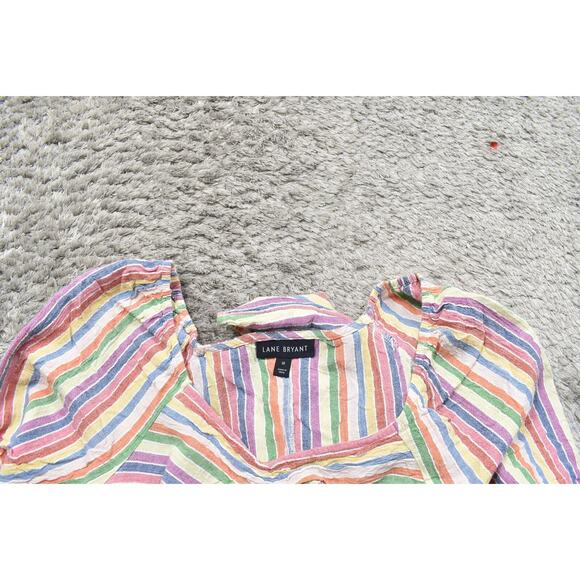 Lane Bryant Size 18 Multicolor Blouse, Cotton Blend, Short Sleeve V Neck Striped - Picture 6 of 7
